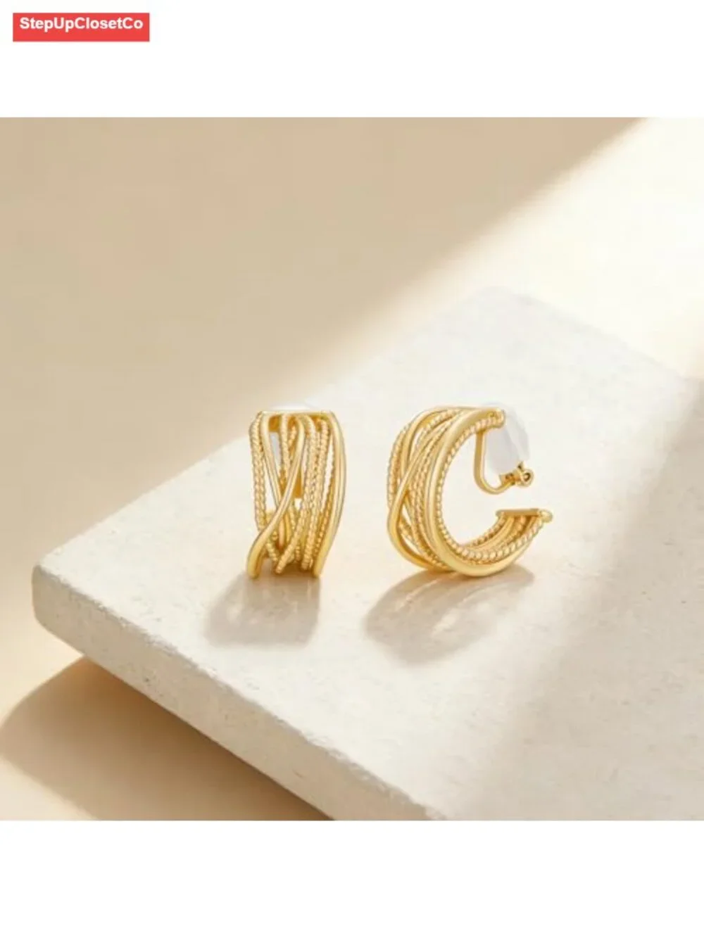 Gold Plated Twisted Rope Clip On Hoop Earrings Non Pierced